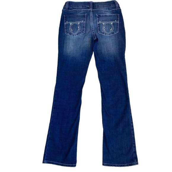 Lee Midrise Fit Bootcut Jeans Dark Wash Bling Pockets Rhinestones Cowgirl Y2K - Picture 9 of 14